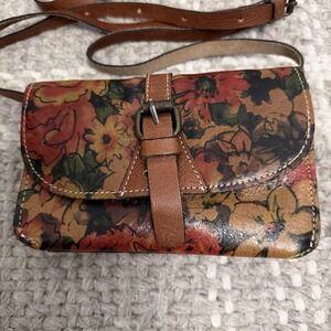 Patricia Nash Floral Leather Crossbody‎ Bag Flap Buckle Brown Red Boho  Handbag